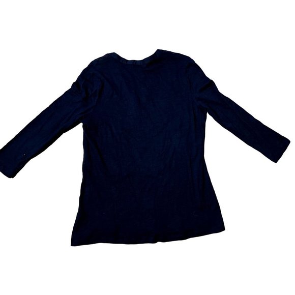 Chaps women's navy blue pullover v-neck top size L buttons & embroidery at neck - Picture 3 of 8